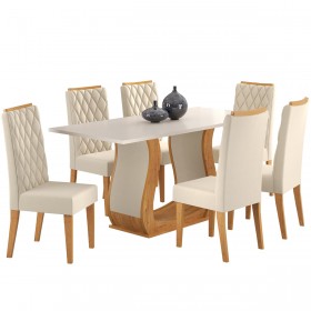 Mesa de Jantar Retangular Flora com 6 Cadeiras Iza Mel/Blonde/Bege - Casa Giulia