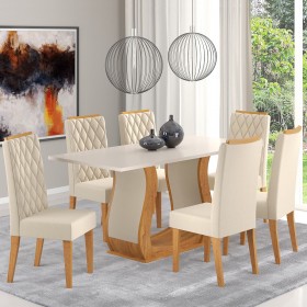 Mesa de Jantar Retangular Flora com 6 Cadeiras Iza Mel/Blonde/Bege - Casa Giulia