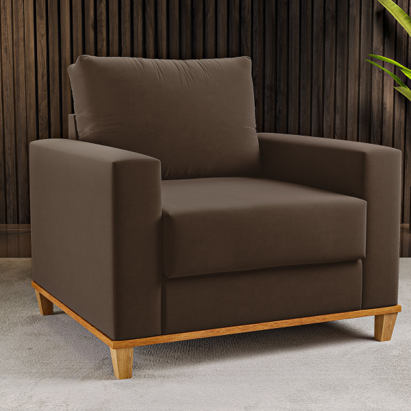 Poltrona Decorativa Pés de Madeira Lizzie Marrom - Casa Giulia