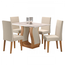 Mesa de Jantar Retangular Sure com 4 Cadeiras Venus Mel/Blonde/Bege - Casa Giulia