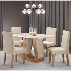 Mesa de Jantar Retangular Sure com 4 Cadeiras Venus Mel/Blonde/Bege - Casa Giulia