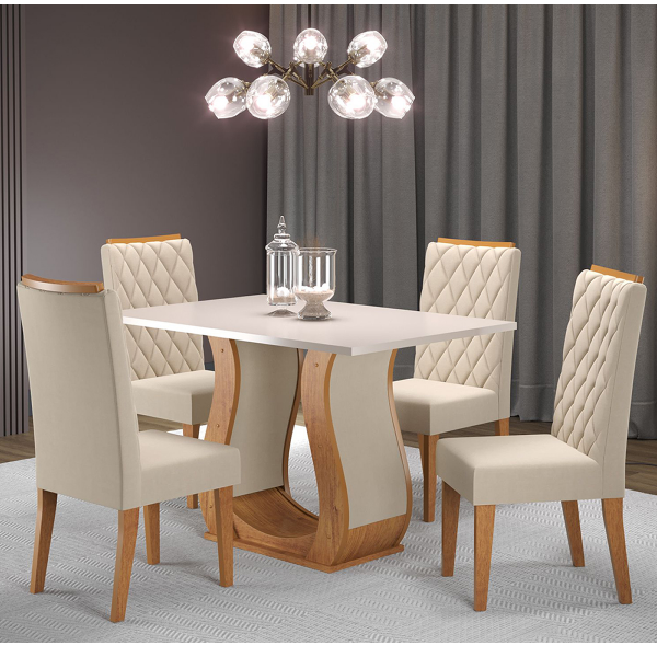Mesa de Jantar Retangular Sharom com 4 Cadeiras Iza Mel/Blonde/Bege - Casa Giulia