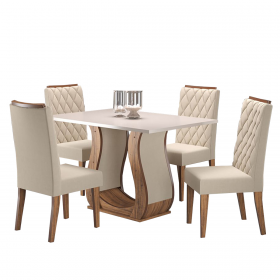 Mesa de Jantar Retangular Sharom com 4 Cadeiras Iza Imbuia/Blonde/Bege - Casa Giulia