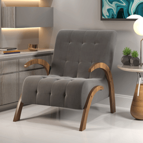 Poltrona pés de Mdf Malvie Imbuia/Cinza - Casa Giulia