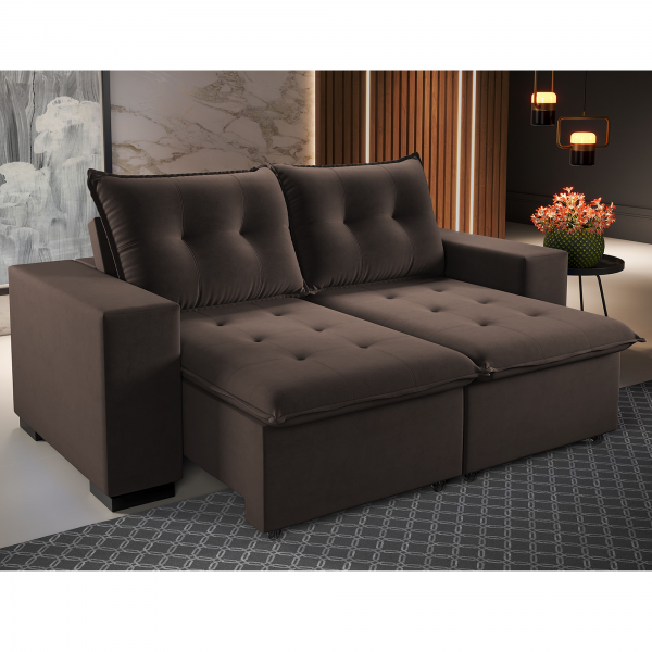 Estofado 3 Lugares Porsche Retrátil e Reclinável Marrom - Casa Giulia