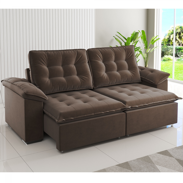 Estofado 4 Lugares Romenia Retrátil e Reclinável  Marrom - Casa Giulia