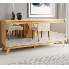 Buffet 4 Portas com Espelhos 2 Prateleiras Internas Arezzo Mel - Casa Giulia