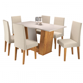 Mesa de Jantar Retangular Thea com 6 Cadeiras Venus Mel/Blonde/Bege - Casa Giulia