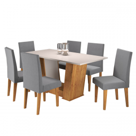Mesa de Jantar Retangular Thea com 6 Cadeiras Venus Mel/Blonde/Cinza - Casa Giulia