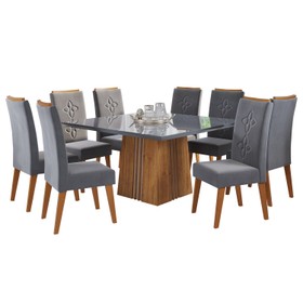 Mesa de Jantar  Carmel com 8 Cadeiras Flora em Madeira Maciça Mel Grafite V.grafite Casa Giulia