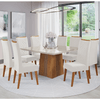 Mesa de Jantar Carmel com 8 Cadeiras Flora em Madeira Maciça Mel Off White V.marfim Casa Giulia