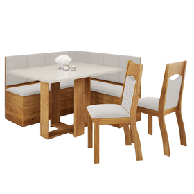 Canto  Alemao com Bau  e Mesa Retangular Rosie com 2 Cadeiras Pietra Mel/Blonde/V.marfim - Casa Giulia
