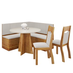 Canto Bau com Mesa Redonda Uriah com 2 Cadeiras Pietra Mel/Blonde/Marfim - Casa Giulia