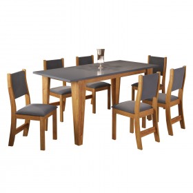 Mesa de Jantar Retangular Valduga com 6 Cadeiras Sol Mel/Cinza Brilho/Grafite - Casa Giulia