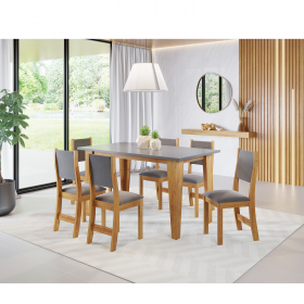 Mesa de Jantar Retangular Valduga com 6 Cadeiras Sol Mel/Cinza Brilho/Grafite - Casa Giulia