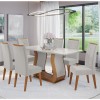 Mesa de Jantar Retangular Harley com 6 Cadeiras Flora em Madeira Maciça Mel/Blonde/Marfim - Casa Giulia