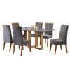 Mesa de Jantar Retangular Nevoa com 6 Cadeiras Flora em Madeira Maciça Mel/Cinza Brilho/Grafite - Casa Giulia