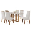Mesa de Jantar Retangular Nevoa com 6 Cadeiras Flora em Madeira Maciça Mel/Blonde/Marfim - Casa Giulia