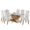 Mesa de Jantar Retangular Patagonia com 6 Cadeiras Flora em Madeira Maciça Mel/Blonde/Marfim - Casa Giulia