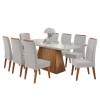 Mesa de Jantar Retangular Perini com 8 Cadeiras Flora em Madeira Maciça  Mel/Vd Off White/Marfim - Casa Giulia