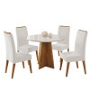 Mesa de Jantar Redonda Viana com 4 Cadeiras Flora em Madeira Maciça  Mel/Marfimvd Off White - Casa Giulia