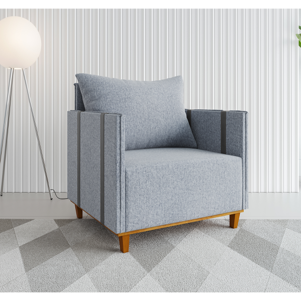 Poltrona decorativa Lauren Linho. Inox/Chumbo - Casa Giulia