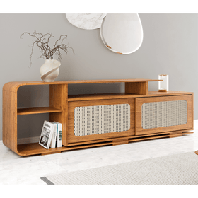 Rack para TV de Até 75 Polegadas 180cm 2 Portas Deslizantes Florida Mel - Casa Giulia