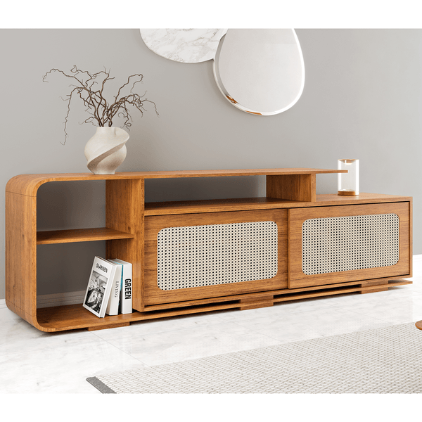 Rack para TV de Até 75 Polegadas 180cm 2 Portas Deslizantes Florida Mel - Casa Giulia