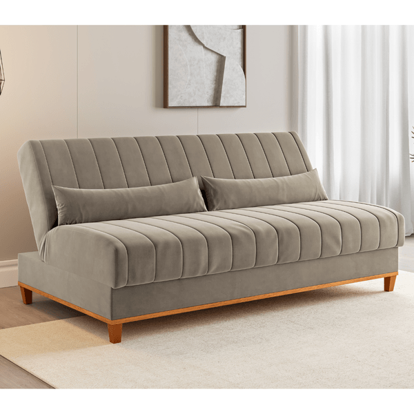 Sofa Cama Veneza 1,80 Reclinável 3 Lugares Veludo Perola - Casa Giulia