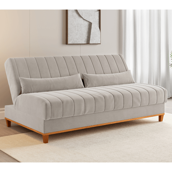 Sofa Cama Veneza 1,80 Reclinável 3 Lugares Veludo Marfim - Casa Giulia