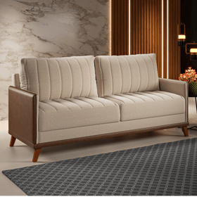 Estofado Living Premium 2m 4 Lugares Laterais em Corano Linho Bronze/Durango