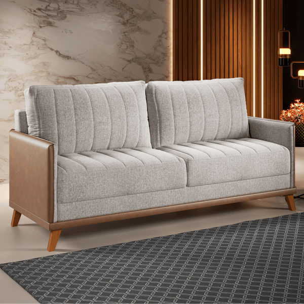 Estofado Living Premium 2m 4 Lugares Laterais em Corano Linho Kaki/Durango