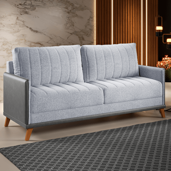 Estofado Living Premium 2m 4 Lugares Laterais em Corano Linho Inox/Chumbo