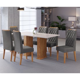Conjunto Sala de Jantar Portinar Mesa 160x80cm Tampo sem Vidro e 6 Cadeiras Iza Mel/Blonde/Cinza - Casa Giulia