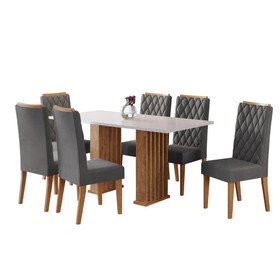 Conjunto Sala de Jantar Portinar Mesa 160x80cm Tampo sem Vidro e 6 Cadeiras Iza Mel/Blonde/Cinza - Casa Giulia