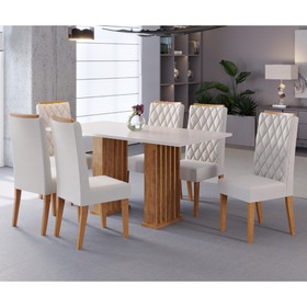 Conjunto Sala de Jantar Portinar Mesa 160x80cm Tampo sem Vidro e 6 Cadeiras Iza Mel/Blonde/Pastel - Casa Giulia
