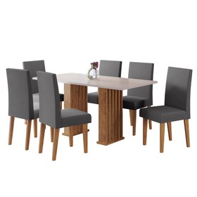 Conjunto Sala de Jantar Lucerna Mesa 160x80cm Tampo sem Vidro com 6 Cadeiras Venus Mel/Blonde/Cinza- Casa Giulia
