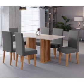 Conjunto Sala de Jantar Lucerna Mesa 160x80cm Tampo sem Vidro com 6 Cadeiras Venus Mel/Blonde/Cinza- Casa Giulia