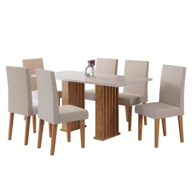 Conjunto Sala de Jantar Lucerna Mesa 160x80cm Tampo sem Vidro com 6 Cadeiras Venus Mel/Blonde/Pastel- Casa Giulia