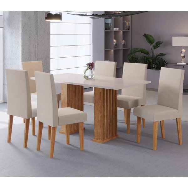 Conjunto Sala de Jantar Lucerna Mesa 160x80cm Tampo sem Vidro com 6 Cadeiras Venus Mel/Blonde/Pastel- Casa Giulia
