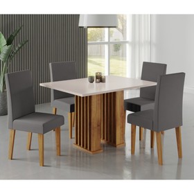 Conjunto Sala de Jantar Quebec Mesa 120x80com Tampo sem Vidro e 4 Cadeiras Venus Mel/Blonde/Cinza - Casa Giulia