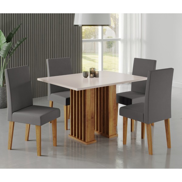 Conjunto Sala de Jantar Quebec Mesa 120x80com Tampo sem Vidro e 4 Cadeiras Venus Mel/Blonde/Cinza - Casa Giulia
