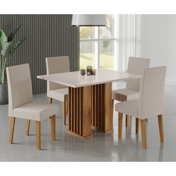 Conjunto Sala de Jantar Quebec Mesa 120x80com Tampo sem Vidro e 4 Cadeiras Venus Mel/Blonde/Pastel - Casa Giulia