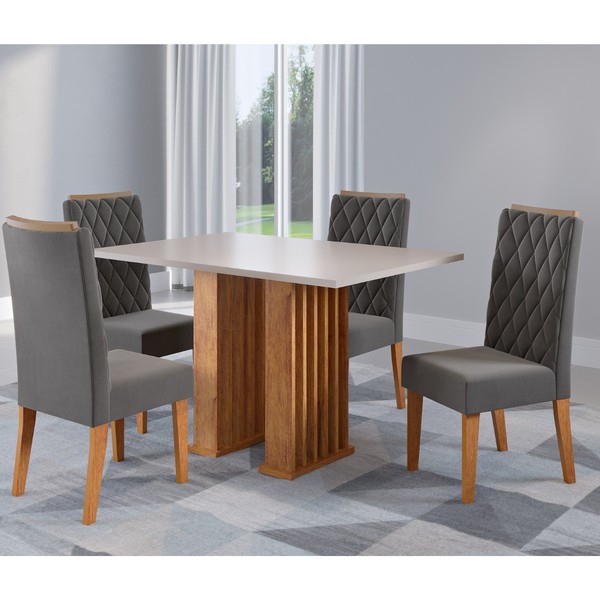 Conjunto Sala de Jantar Santorini Mesa 120x80cm sem Vidro e 4 Cadeiras Iza Mel/Blonde/Cinza - Casa Giulia