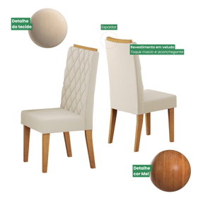Kit com 2 Cadeiras Munique Pés em Mdf Mel/Bege -  Casa Giulia