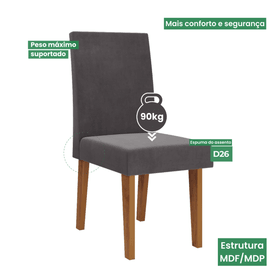Kit com 2 Cadeiras Madrid Pés em Mdf Cinza - Casa Giulia
