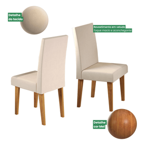 Kit com 2 Cadeiras Madrid Pés em Mdf Mel/Bege - Casa Giulia