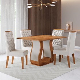 Conjunto Sala de Jantar Serenata Mesa 120x80cm e 4 Cadeiras Iza Mel/Bege - Casa Giulia