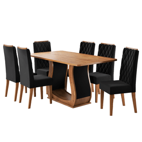 Conjunto Sala de Jantar Serenata Mesa 160x80cm e 6 Cadeiras Iza Mel/Preto- Casa Giulia