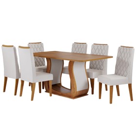 Conjunto Sala de Jantar Serenata Mesa 160x80cm e 6 Cadeiras Iza Mel/Bege - Casa Giulia